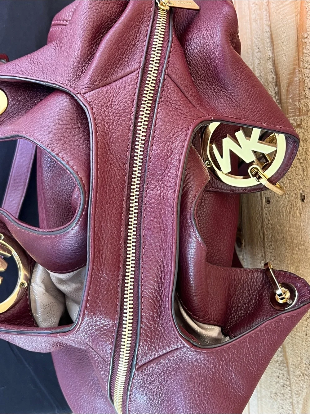 Michael Kors Plum Pebbled Leather Shoulder Hobo with Gold Hardware